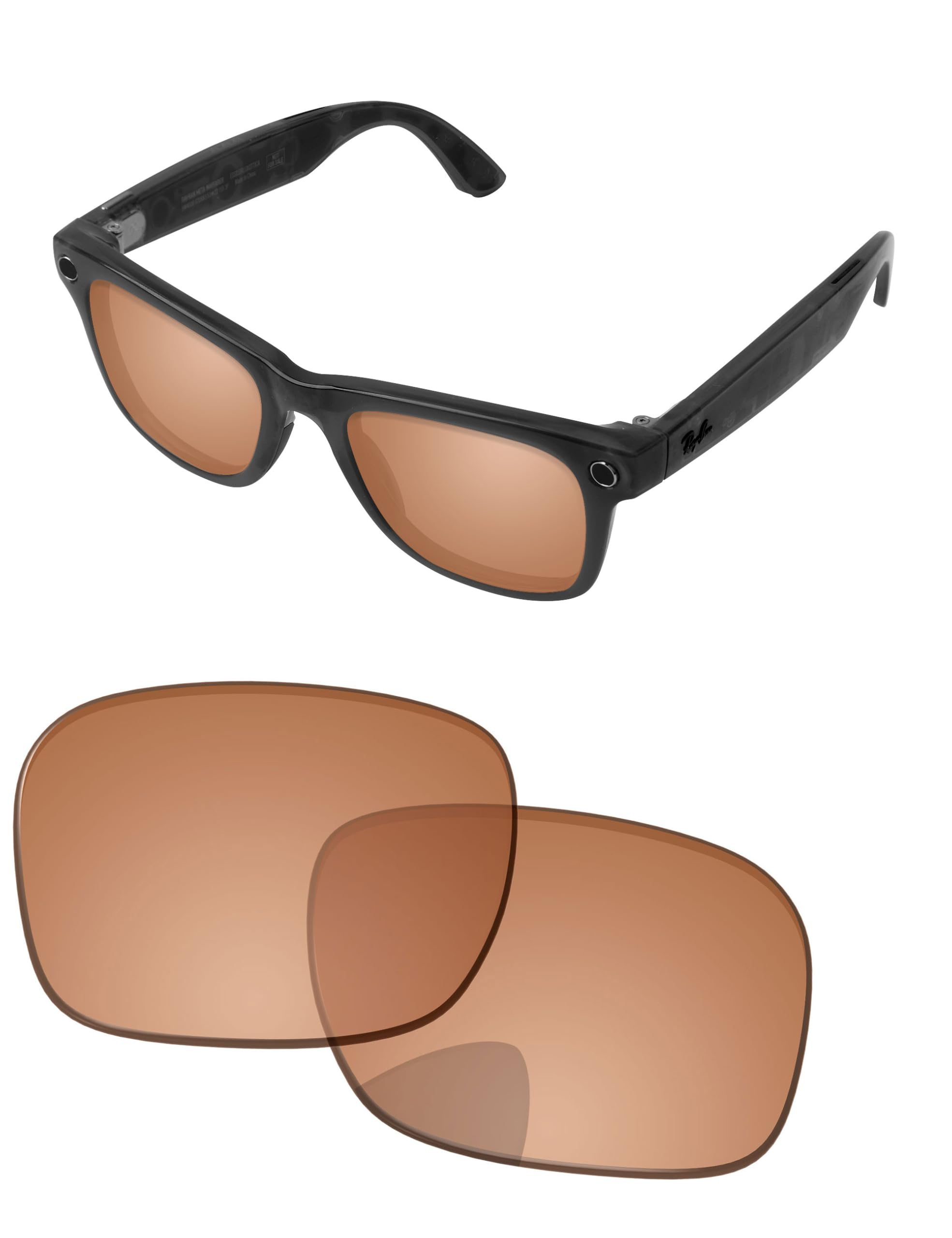 Replacement Lenses for Ray-Ban Meta Wayfarer RW4006 &amp; RW4012 50mm AI Glasses - Photochromic, Anti Blue Light Lens