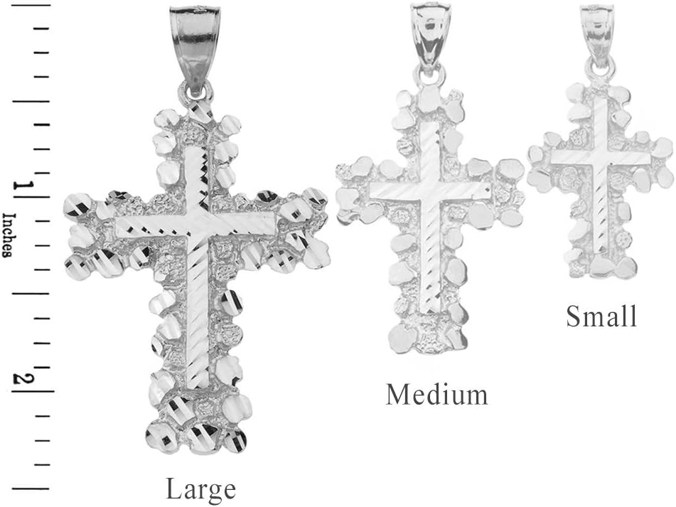 Solid 925 Sterling Silver Nugget Cross Crucifix Religious Pendant (Large) - Image 2