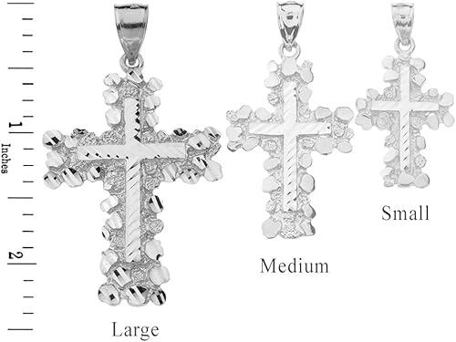 Miniatura 2 de Colgante religioso de cruz de pepita de plata de ley 925 maciza (grande), Plata esterlina