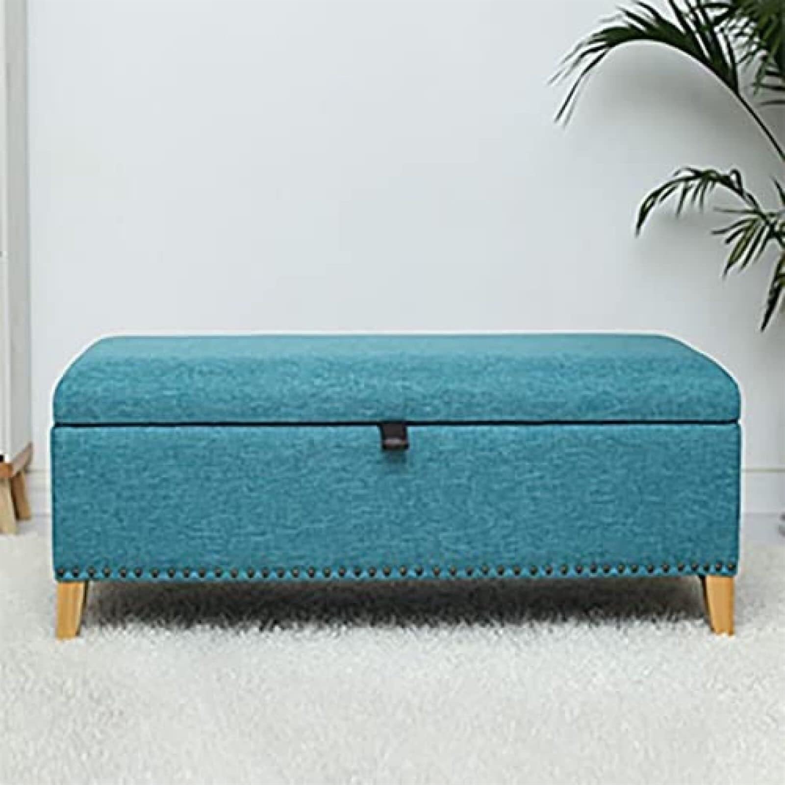 Banc en bois massif et lin bleu de qualité supérieure