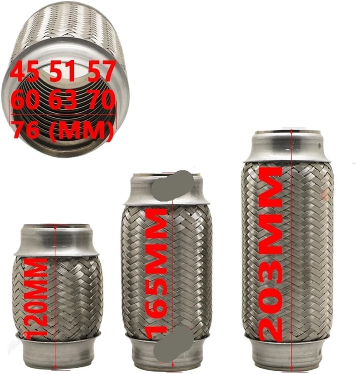 Exhaust Flex Pipe 3pcs Car Exhaust Tube Telescopic Flexible Connection Braid Bellows Stainless Steel Muffler Pipe Connector Welded Universal(51MM-203MM)