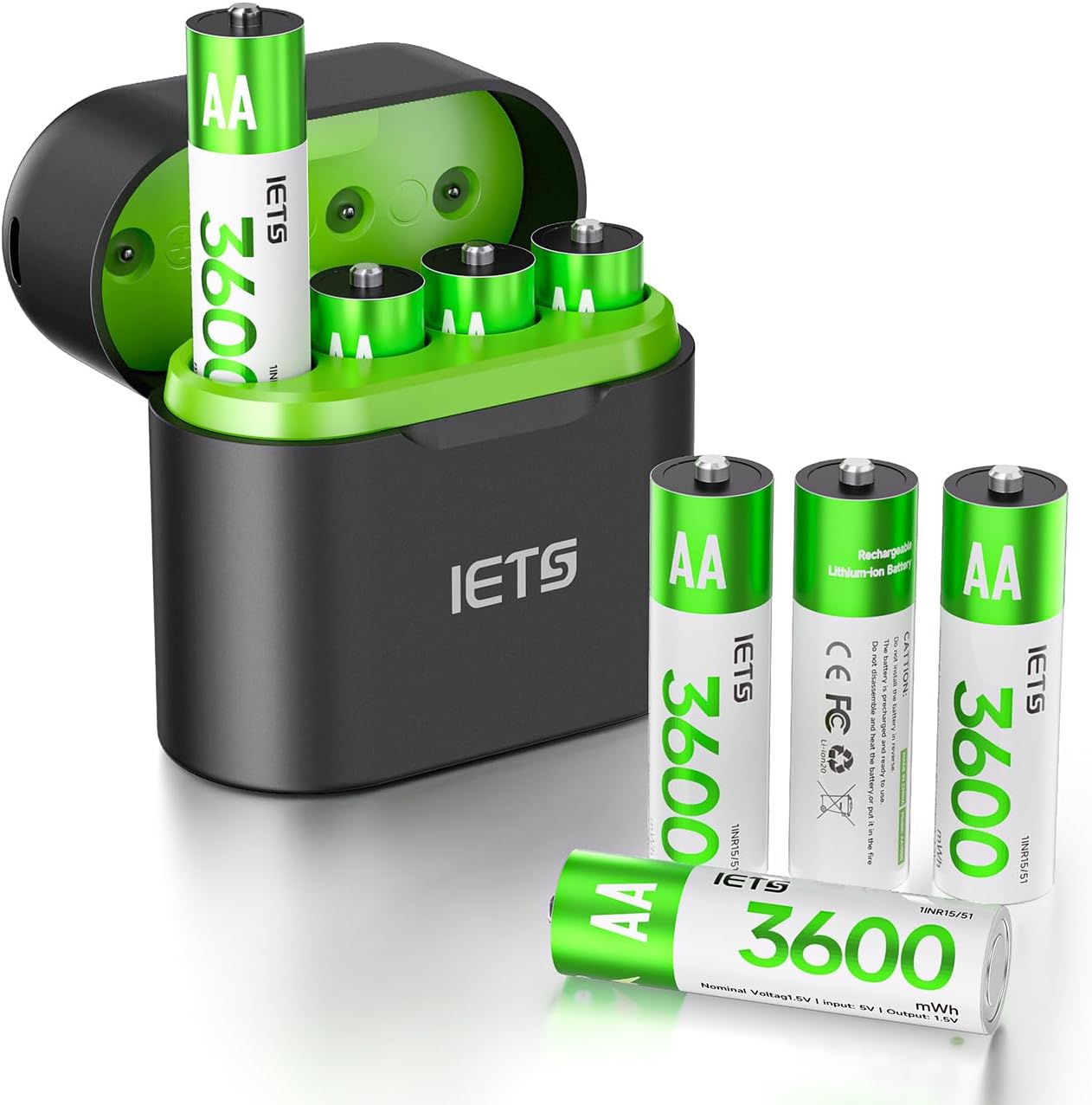 Rechargeable aa Batteries Lithium with Fast Charger,1.5V Constant Output,3600mWh High Capacity Li-ion Double a Batteries Cycle Times up to 1600X is Cost-Saving (Charger+8Pack)