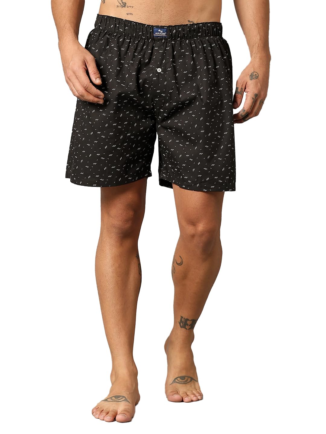 auxamis Mens Printed Cotton Woven Boxer Shorts-AJB-02-BLACK-picture-15