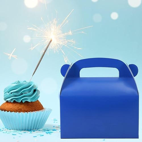 Miniatura 2 de Paquete de 30 cajas de regalo de fiesta azul oscuro, cajas de regalo, cajas de regalo de papel a dos aguas con asas. Perfecto para fiestas de