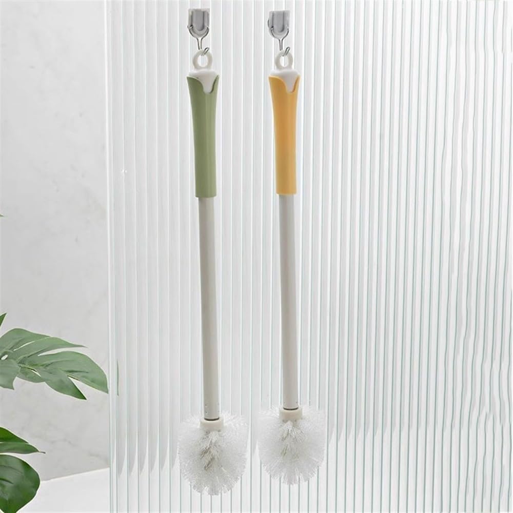 Escobilla de Baño Juego de portaescobillas de inodoro de plástico con patrón de flores, cabezal de cepillo redondo blanco, escobilla de inodoro con mango largo for montaje en pared y suelo Escobillas