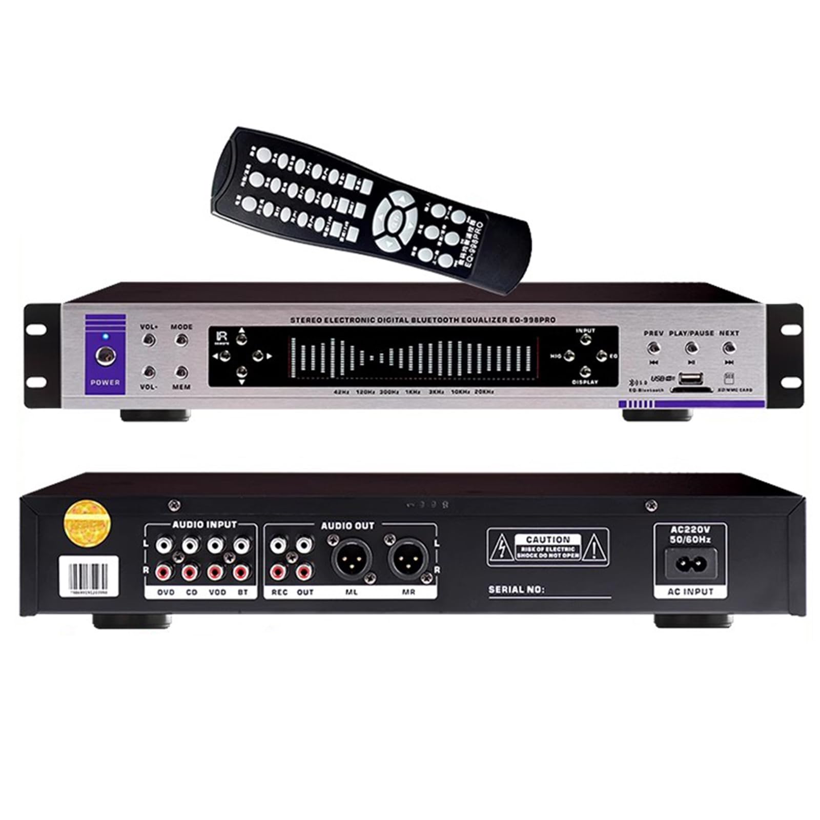 MYFTNP Digital Graphic Equalizer, Hifi Audio Equalizer, With Bluetooth, Volume Control, 32-segment Music Spectrum Display, Remote Control, 12 Rhythm Patterns, For Recording Studio B
