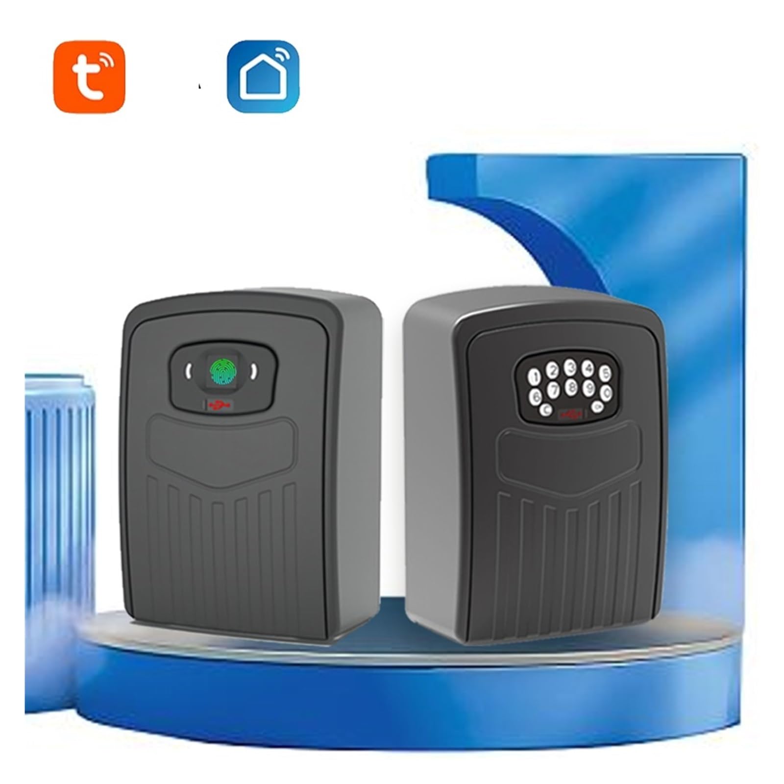 Boite a Clefs Securisee Exterieur, Coffre-fort à empreintes digitales ou mot de passe, boîte à clés, boîte de rangement Bluetooth, application Smart Life, montage mural, boîte de sécurité antivol ,Cof