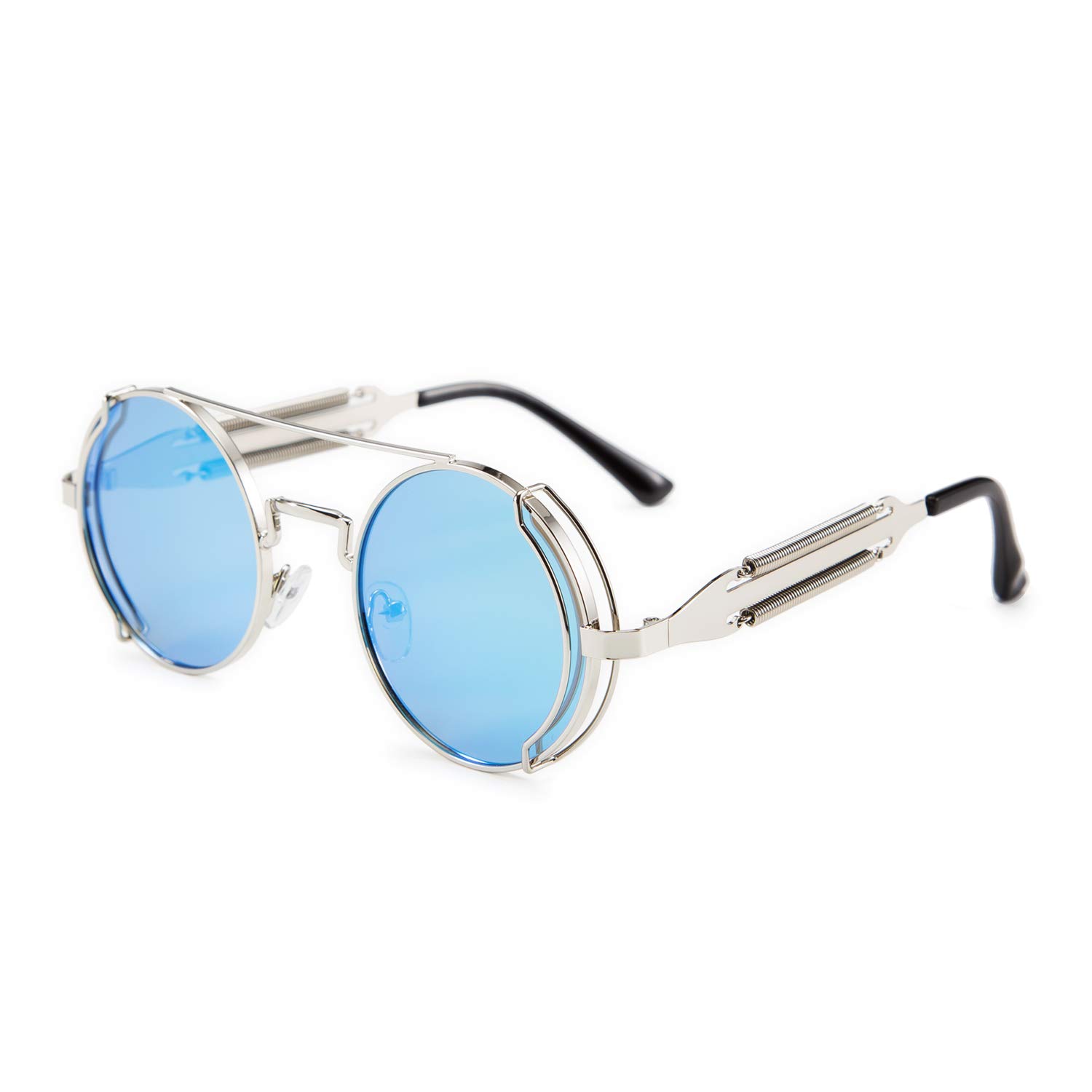 KarsaerRetro Steampunk Sonnenbrille Runde Hippie Metallrahmen Vintage Festival Brille fr Damen Herren mit UV-Schutz