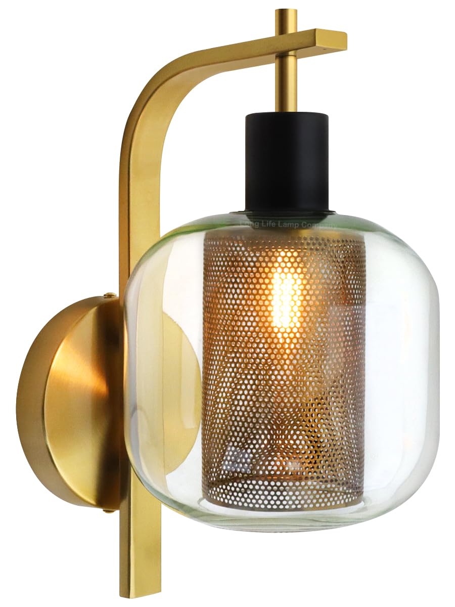 Antique Brass Wall Light Sconce Clear Glass Lamp Shade Industrial Mesh Wall Light Lantern Single H3126