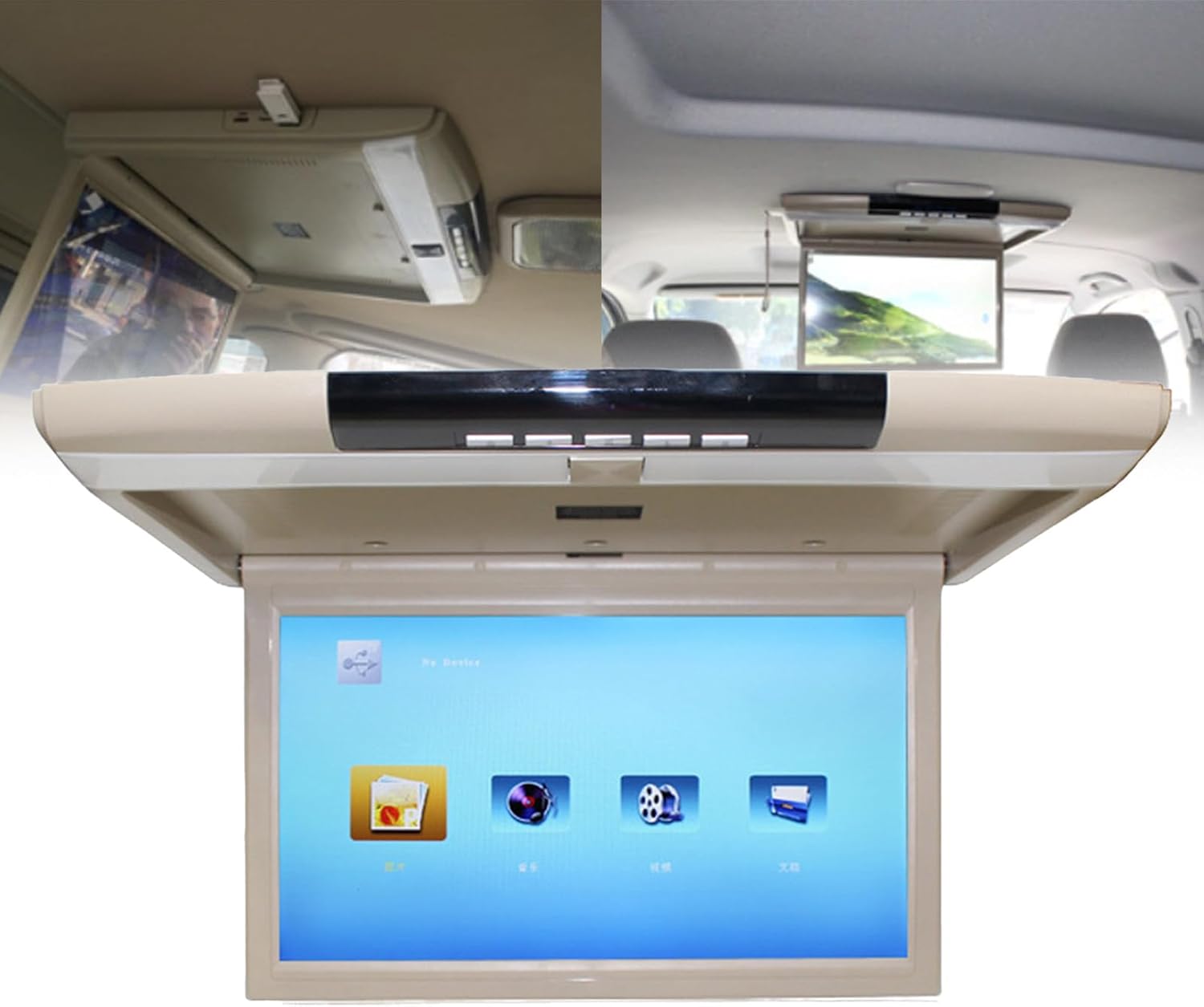 Car Overhead Monitor Screen Display,17.3 inch,LCD Vehicle Flip Down,Car Tv Player Control Panel,Rear Seat Entertainment (Beige)