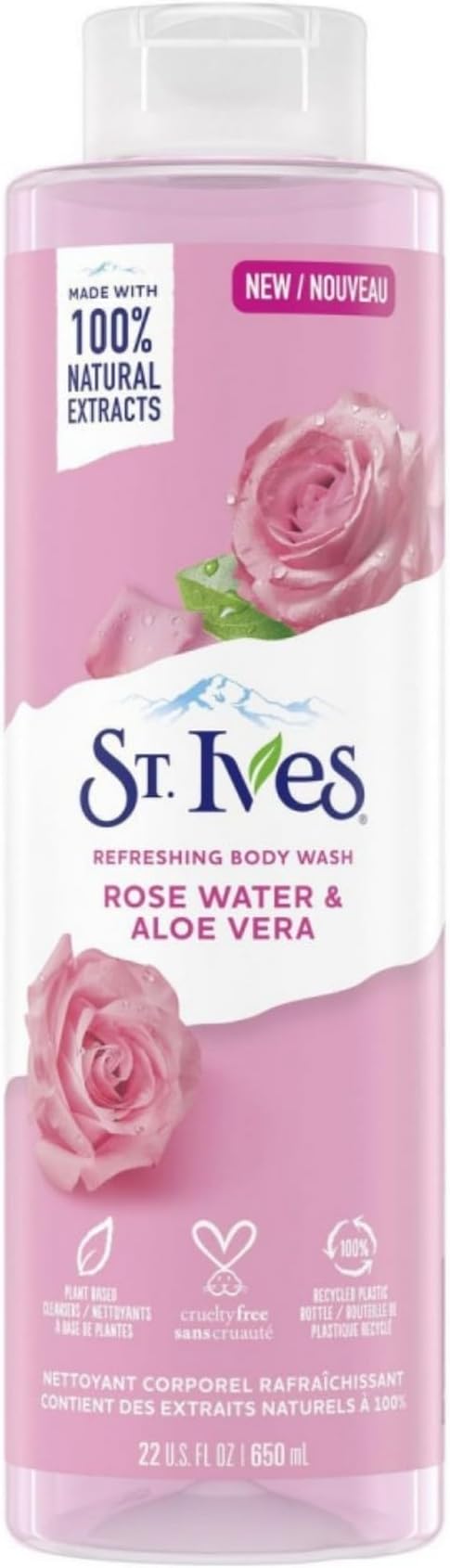 ST. Ives Unilever Refreshing Cleanser Rose Water & Aloe Vera Body Wash|Shower gel For Women| 100% Natural Extracts | Cruelty Free | Paraben Free |650ml, Transparent