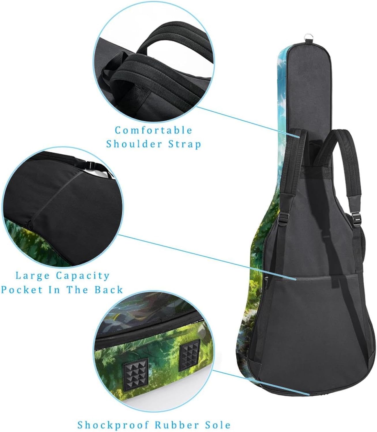 Acoustic Guitar Bag, 40 41 42 Inch Guitar Case Cover Soft Guitar Gig Bag for Acoustic Electric Bass Classical Guitar, Natural Scenery Forest