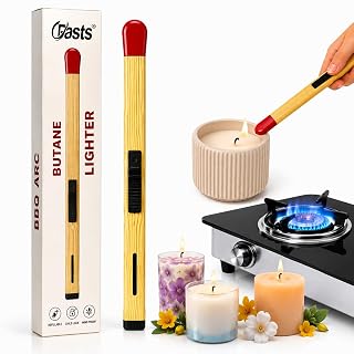 Crasts Match Stick Shaped Butane Lighter, Long Handle Refillable Gas Lighter with One Touch Trigger & Visible Fuel Level, Multipurpose Lighter for Gas Kitchen, Candle & Outdoor Use, Pack of 1
