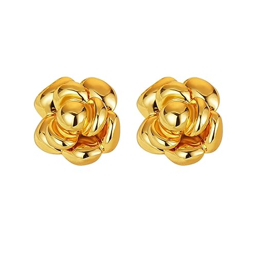 MALOYANVE Gold Flower Earrings for Women Shiny Trend 3D Lifelike
