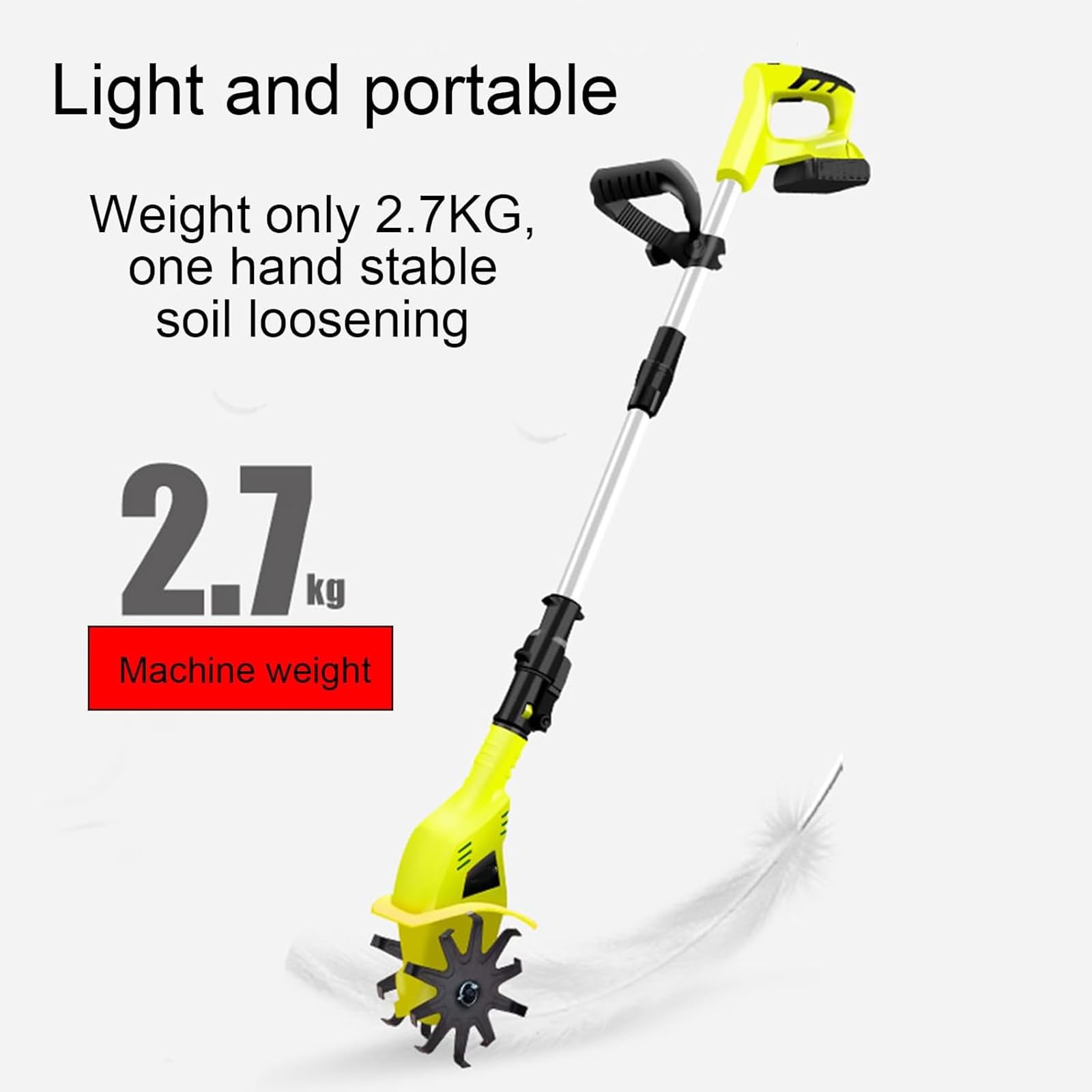 Cultivador eléctrico, cultivador de jardín inalámbrico con longitud ajustable, 25 cm de profundidad de labranza, 10 cm de ancho, rotavador de suelo portátil, 2 baterías