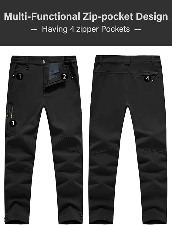 donhobo Men's Waterproof Hiking Walking Trousers,Mens Winter Warm Ski Trousers,Drawstring Adjustable Ankle Fleece Lined Outdoor Pants