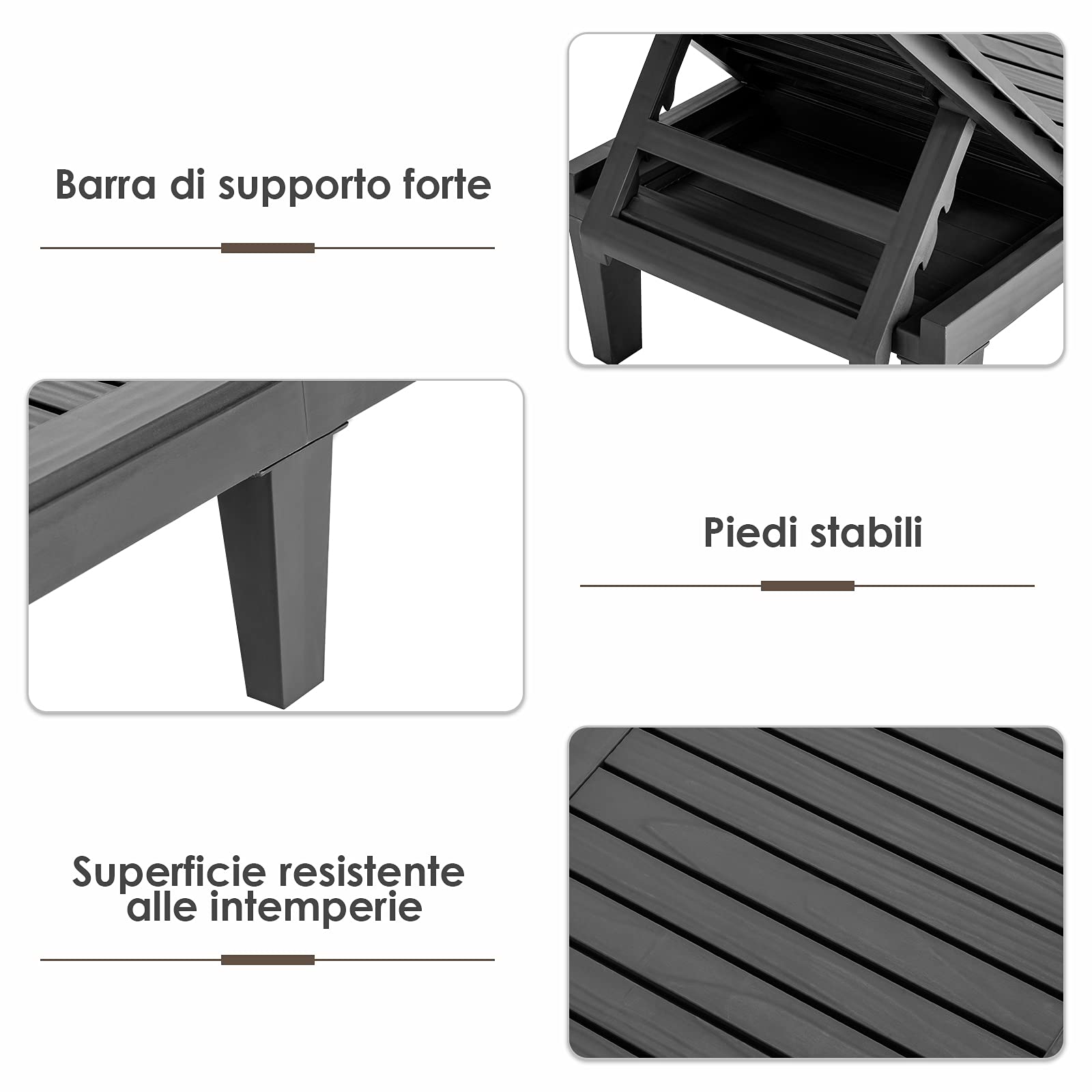 COSTWAY Lettino Prendisole da Giardino, Sdraio da Giardino Con Schienale Regolabile a 5 Livelli, Chaise Longue Impermeabili da Esterno, per Spiaggia Piscina Giardino, Portata 180 kg (1, Nero)