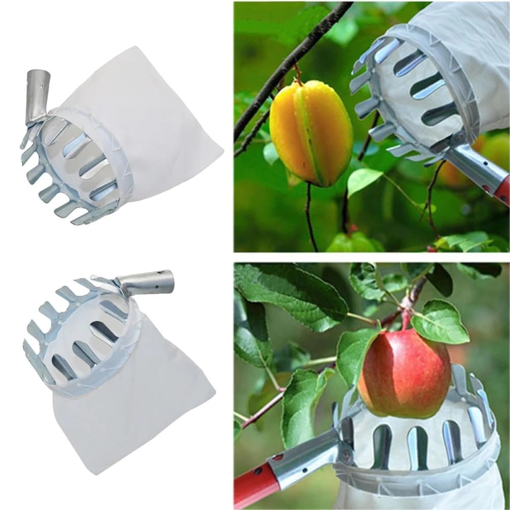 Attrezzo per la raccolta della frutta, Testa Raccoglifrutta In Abs Con Borsa Bianca 14-16cm | 14cm