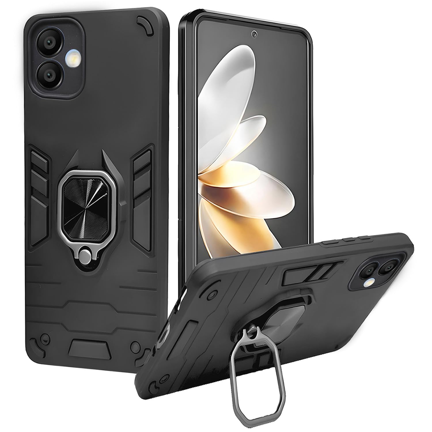 A rtistque Armor Bumper Back Case Cover for Samsung Galaxy A06 5G | Stylish Ring Holder & Inbuilt Stand | Shockproof TPU Protective Design | 360 Protection | Samsung Galaxy A06 5G Back Cover - Black