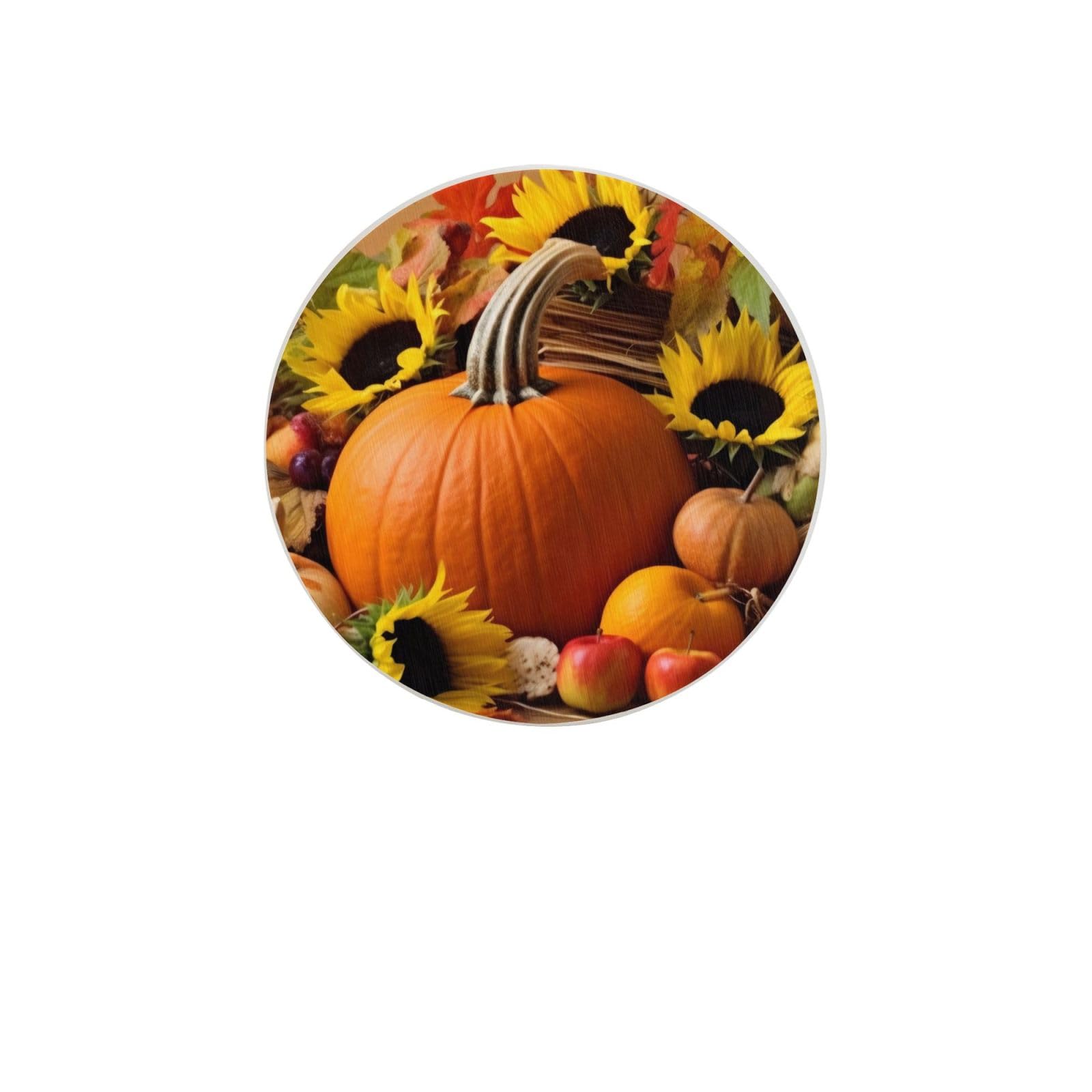 Autumn Leaves Happy Thanksgiving Day Pumpkin Absorbent Drink Coasters Diatomaceous Round Coaster 4 Inch Reusable Cup Coasters Set 4pc