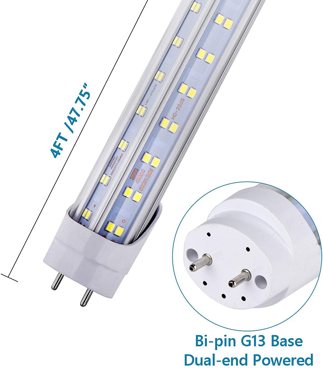 25 PCS-LED Light Tubes 4FT 60W LED Bulbs Light, 384pcs LED Chips, Dual-End Powered, No T8 Ballast, Double Sided Four Row V Shape 270 Degree 7500LM 6500K Clear Cover