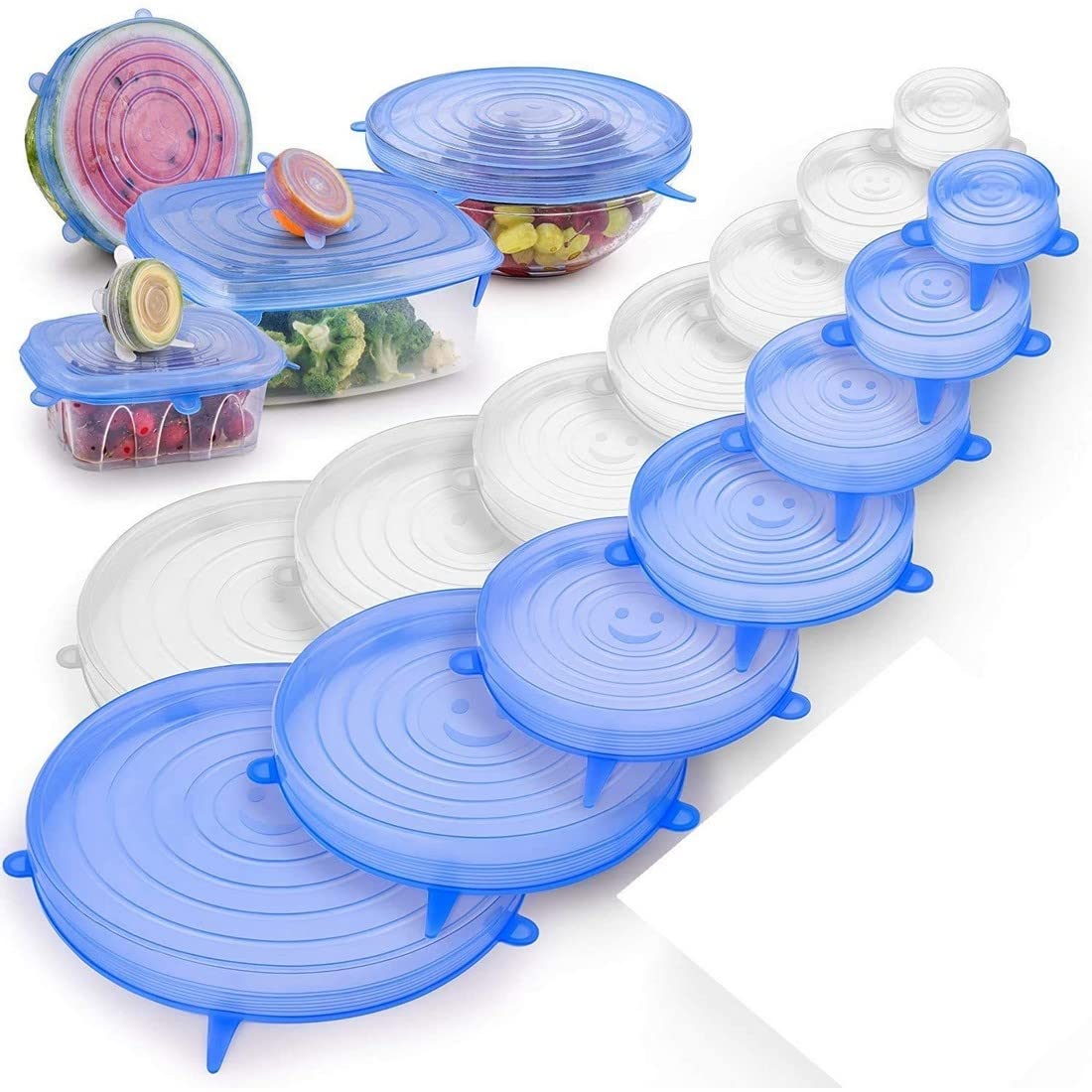 Orbica Stretchable Silicone Reusable Lid for Utensils, Bowls, Dishes,Plates Jars, Cans, Mugs, Food Flexible Microwave Safe Covers 6 Pcs, Random Color