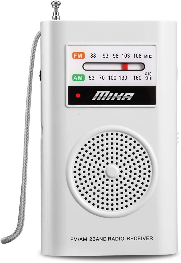 AM FM Radio, Battery Operated Radio, Portable Pocket Radio with Best Reception for Indoor/Outdoor Use, Transistor Radio with Headphone Jack, by MIKA (White)