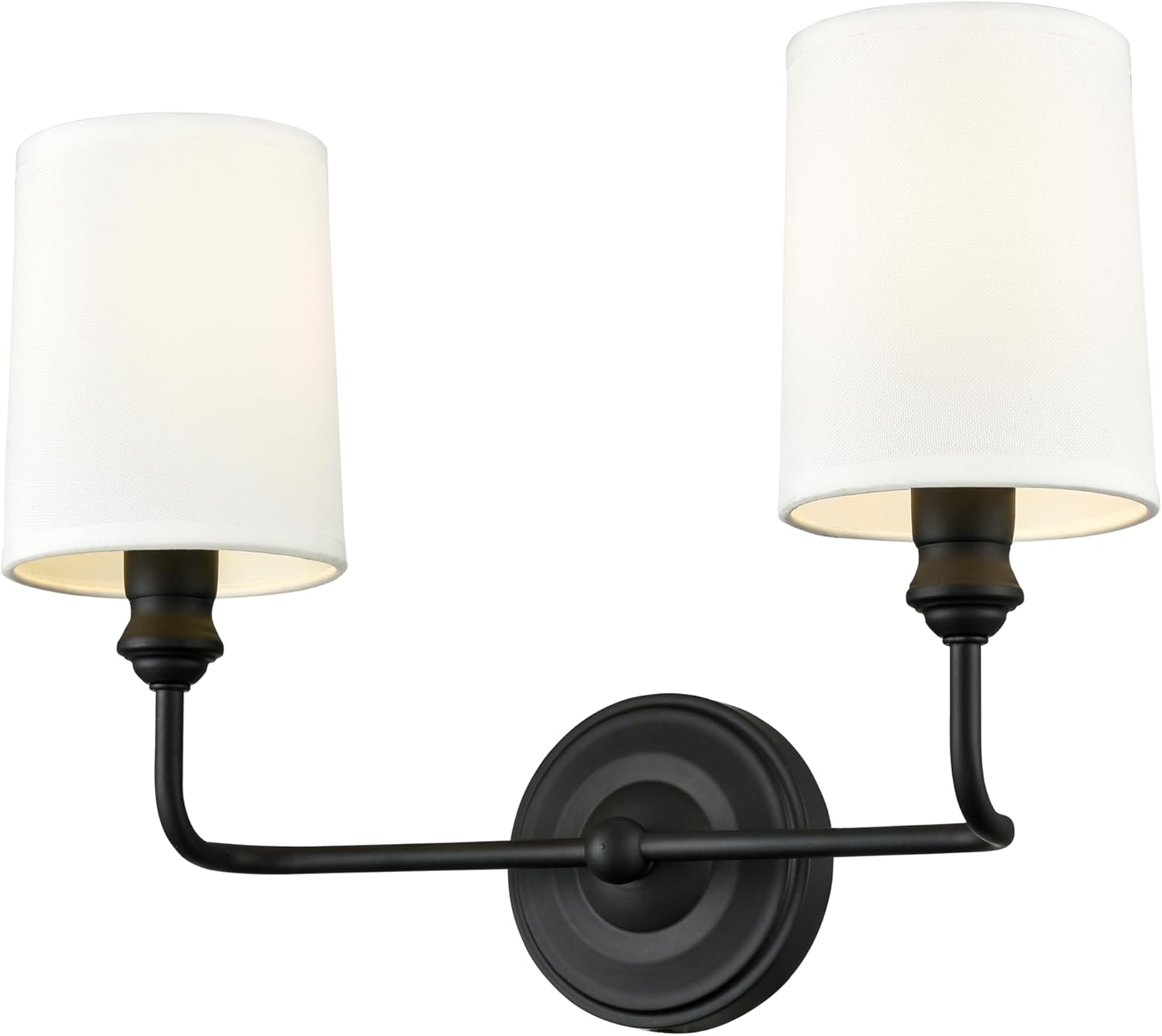 ML Lighting | Leena Collection | 99802-MB | Indoor 2 Light Vanity in Matte Black with White Fabric Shade | Elegant and Versatile Design for Any Bathroom