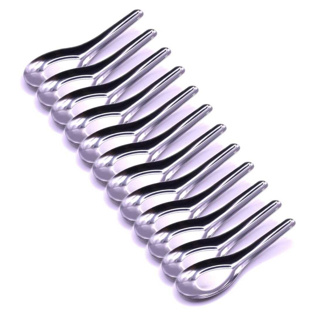 Thailand SUN'Z Asian Soup Spoon Stainless Steel 12 Pieces, Silver