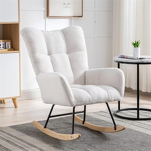 Mecedora para guardería, moderna mecedora de peluche suave con asiento acolchado y respaldo alto, cómoda silla de acento tapizada de terciopelo con