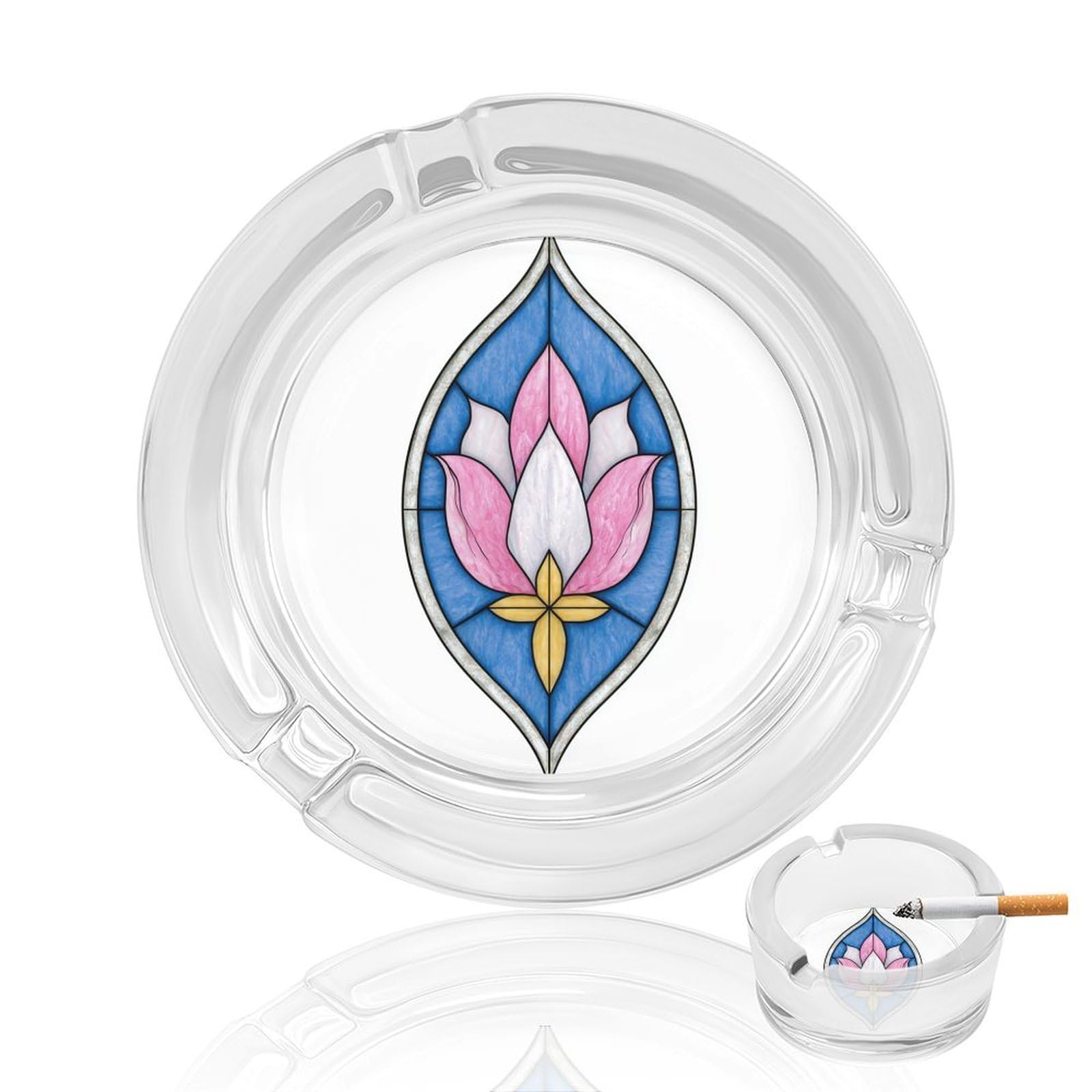 Stained Glass Stylized Pink And White Flower Glass Ashtray for Cigarettes Portable Decorative Ash Trays for Home Office Decor