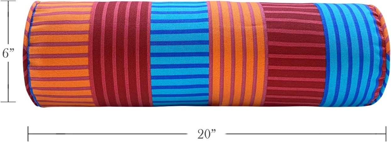 Outdoor Waterproof Decorative Bolster Pillows with Inserts for Patio Furniture, 20x6 Inch Fade Resistant Patio Garden Neck Roll Cushions for Couch Bed Sofa, Striped Multi