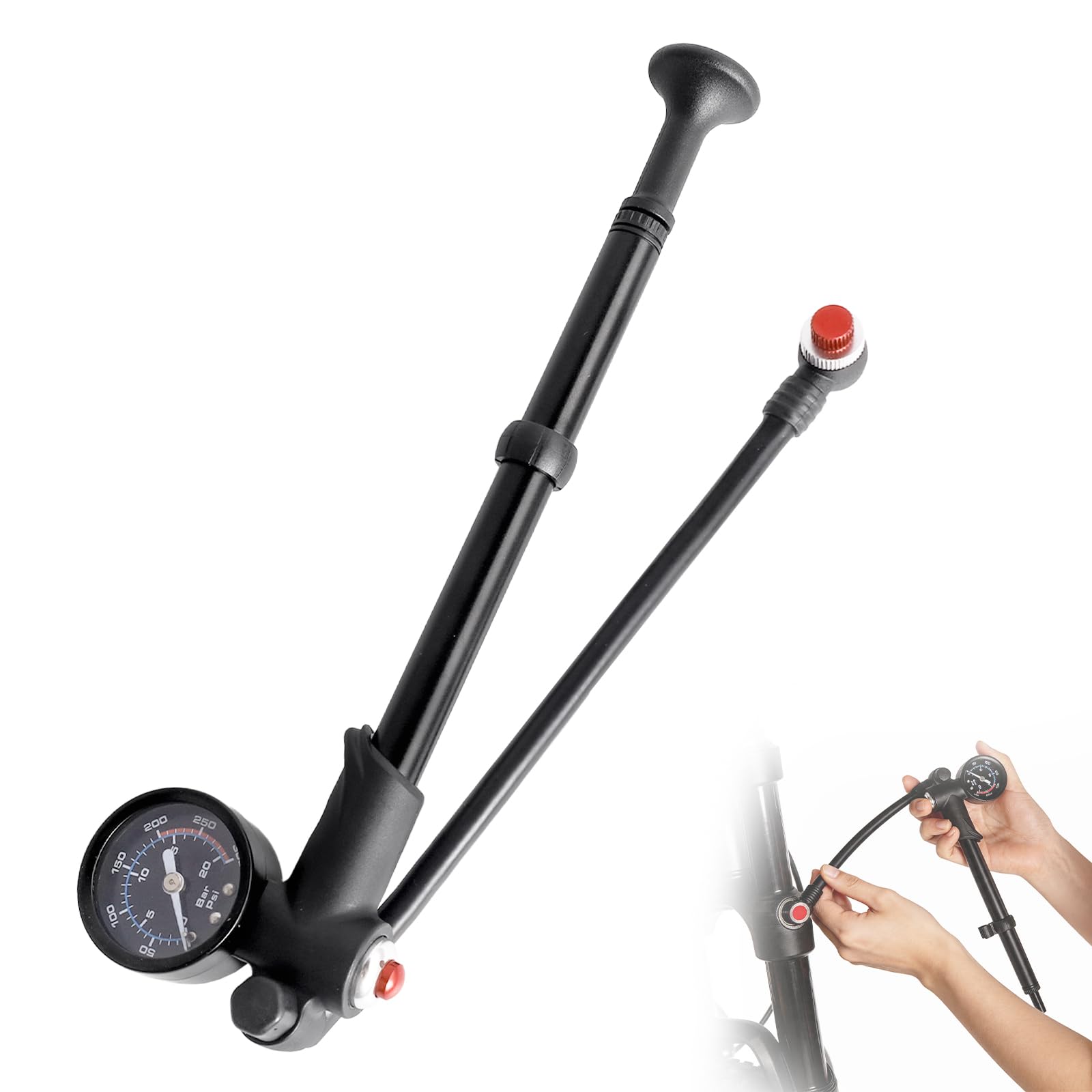 Pompe à Amortisseur Haute Pression(Max 300 PSI), 3 en 1 pour Fourche et Suspension arrière &Shock Absorber,Mini Pompe Velo