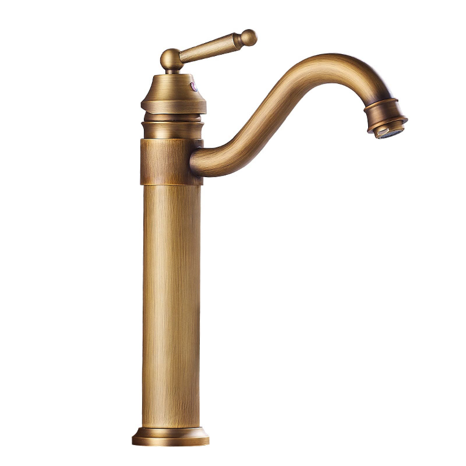Fanjubei High Bathroom Brass European Style Antique Hot And Cold Basin Faucet, Tall