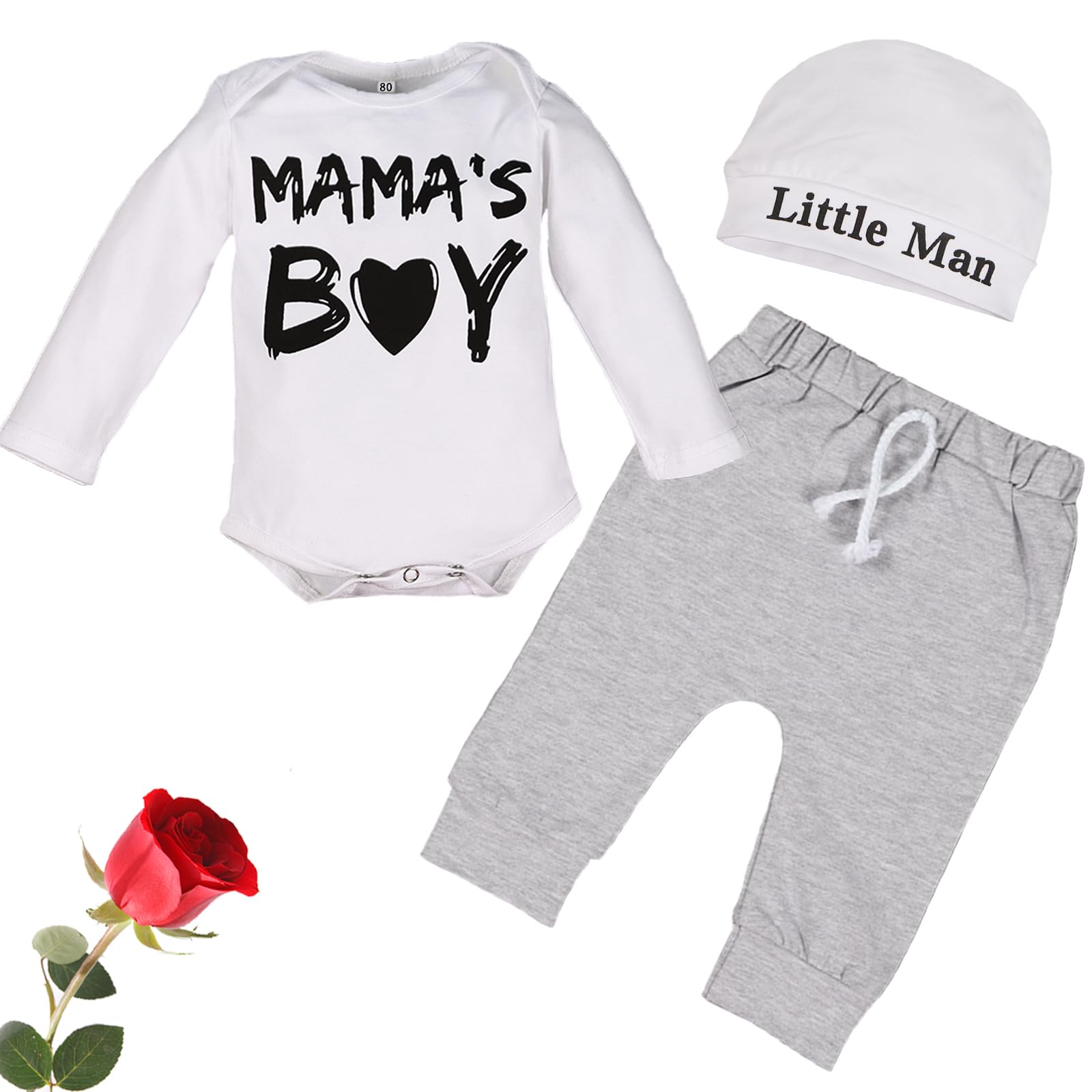 Baby Boy Clothes Newborn Fall Outfits Round Neck Letter Printed Romper Pants Hat 3PCS Outfits