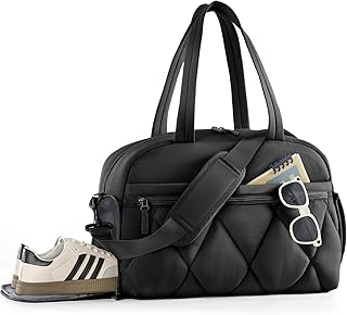 Lekespring Travel Duffle Bag for Women - Gym Bag With Shoes Compartment & Wet Pocket, Carry On For Weekender, Overnight, Sport(Black)