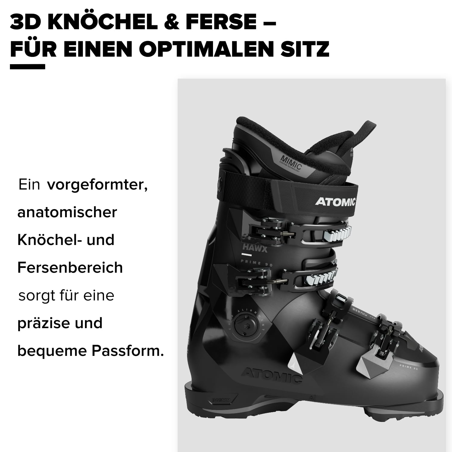 ATOMIC HAWX Prime 90 Skischuhe in Schwarz/Anthrazit - Größe 42/43 - Mittelbreite Ski-Boots mit 100 mm Passform & 90er-Flex - Ski-Schuhe mit anpassbarer Mimic Technologie für präzisen Fit