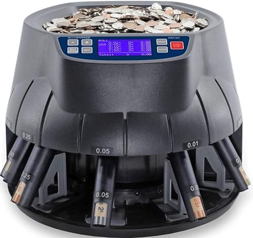 AccuBANKER AB510 - Contador de monedas profesional USD, rodillo clasificador de monedas y máquina de envoltura, 350 monedasminuto, compatible con