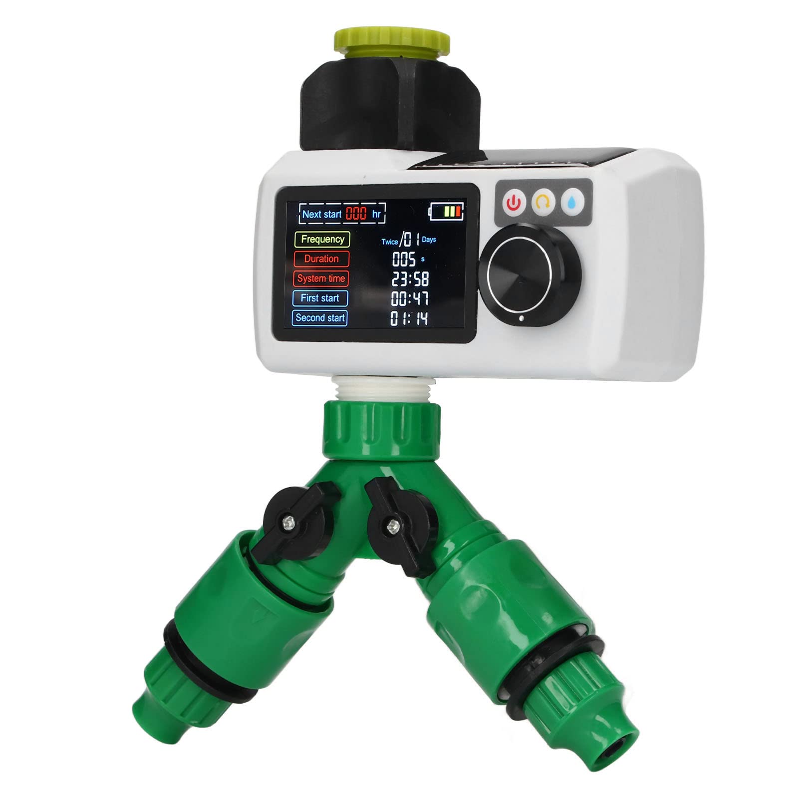 Temporizador de Riego Solar, Detección de Lluvia Riego Digital con Energía Solar Temporizador de Automático de Manguera de Jardín con Conector Doble IP68 a Prueba de Agua para Patio Balcón