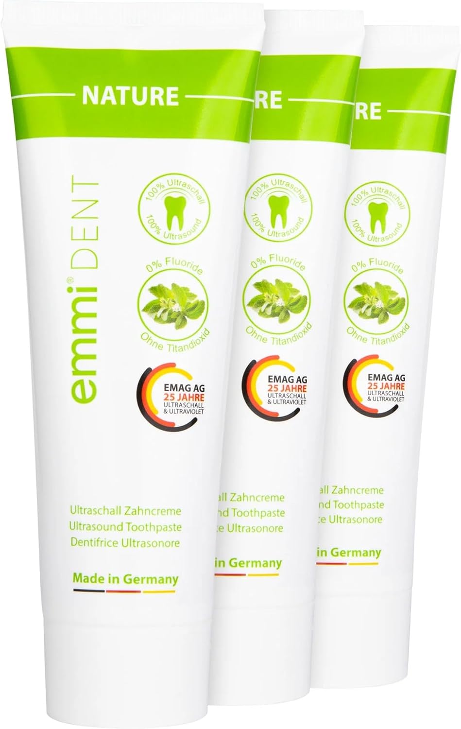 Emmi-dent Ultrasonic Toothpaste with Nano-Bubbles (Nature Extra Mild with no Fluoride, 3 Pack)