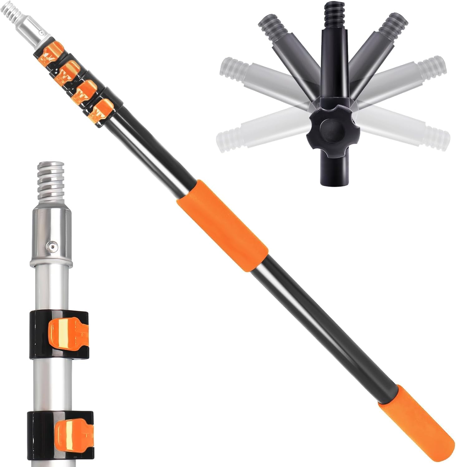 Barra Telescópica Extensible 6 m, Alargador Ajustable 1,5-6 m, Ligera con Adaptador Metálico Universal Twist-On, para Pintura, Limpieza, Yeso, Ventanas y Canalones (Naranja)