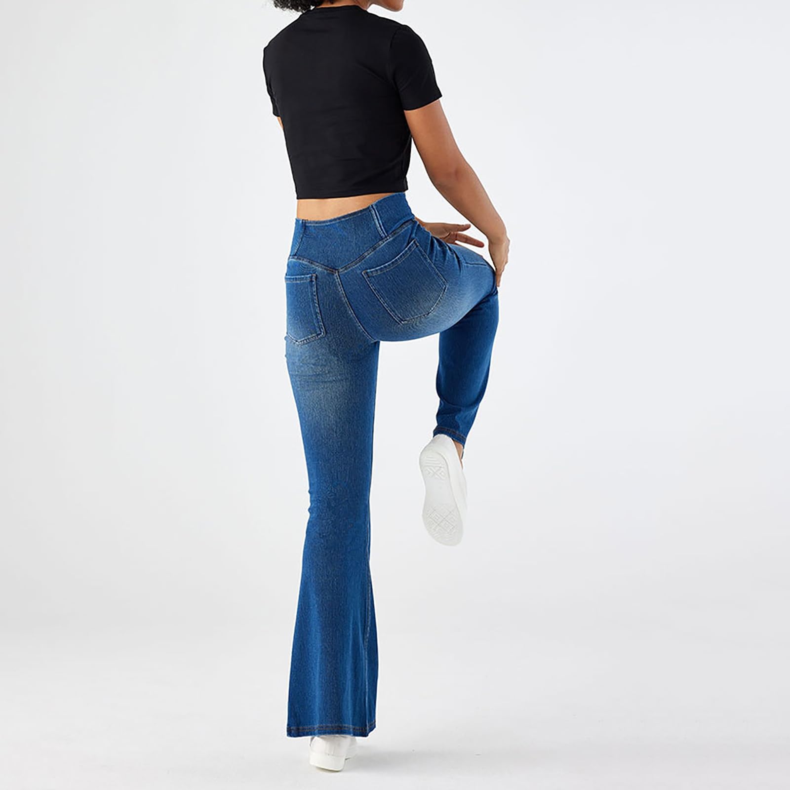Damskie Rozciągliwe Rozszerzane Spodnie Dresowe Jeansy Skinny Elastyczna Talia Wciągane Wygodne Sprane Luźne Dżinsy Jeansy Casual Sport Spodnie Fitness Spodnie do Pracy w Biurze