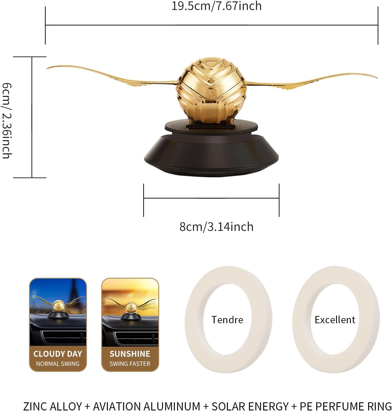 MAJESTY`S SECRET PHEROMAX Solar Car Air Freshener Diffuser, Odor Eliminator for Vehicle Scenting Device, Long Lasting Scent for Auto, Automotive Accessories Interior Scent Diffuser (gold)