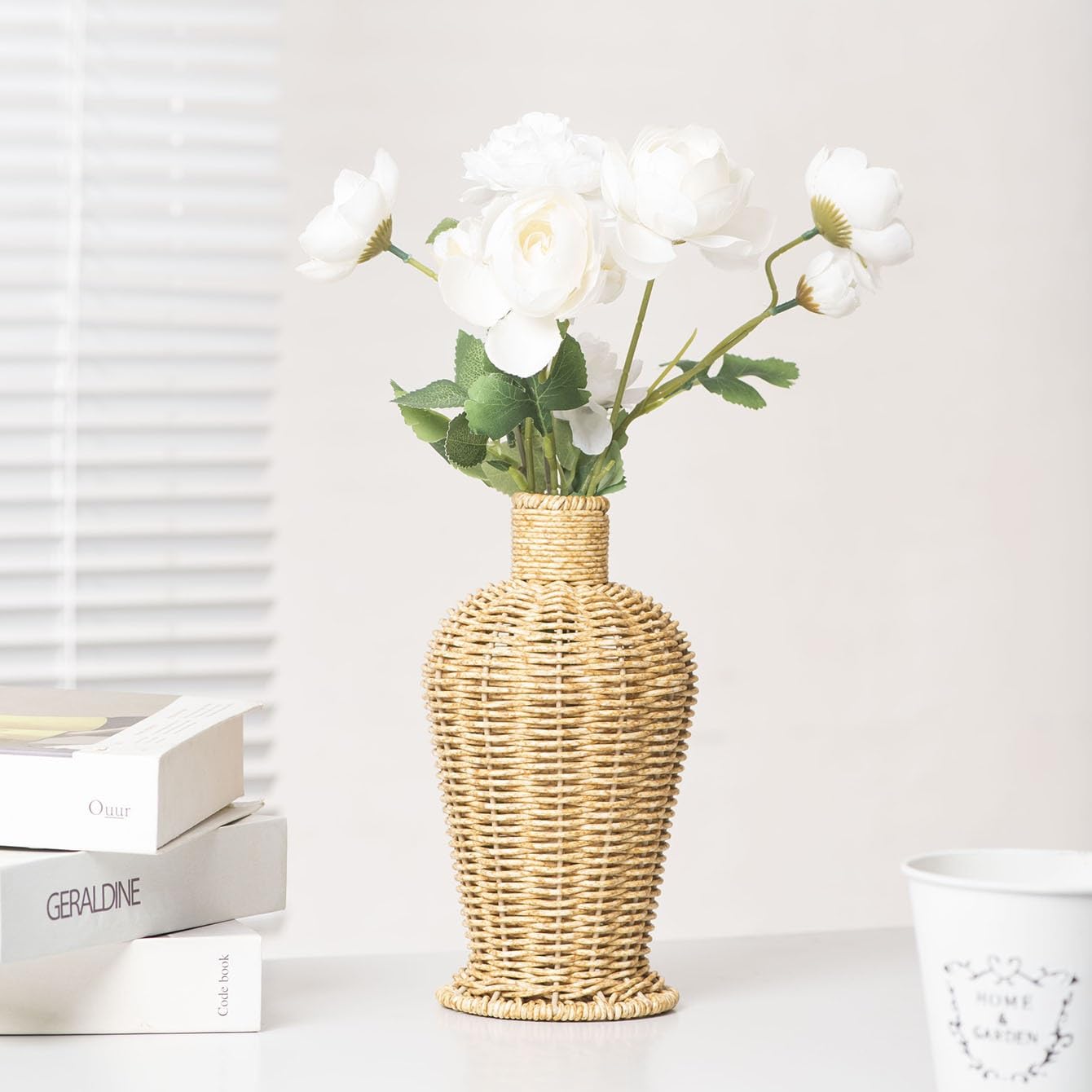 Vaso Vaso Intrecciato in Rattan Imitazione Soggiorno Vaso Secco di Fascia Alta Ornamenti Vaso for La Decorazione della Casa Desktop Vasi di Fiori(C)