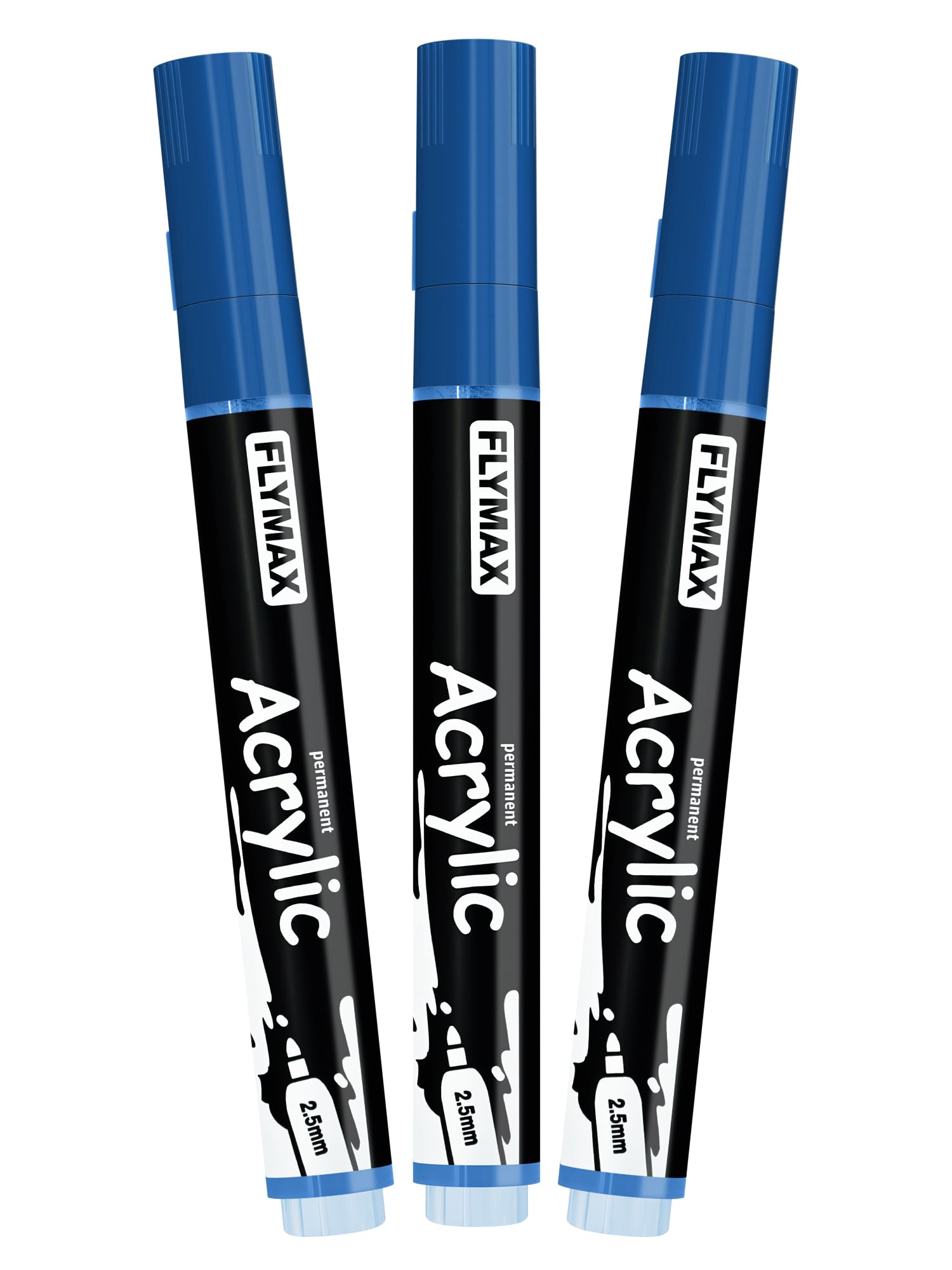 Rotulador Acrilico Azul 2,5 mm – Marcador Permanente Pintura Acrílica Azul, Indeleble, Punta fina, Impermeables, De secado rápido (Paquete de 3)