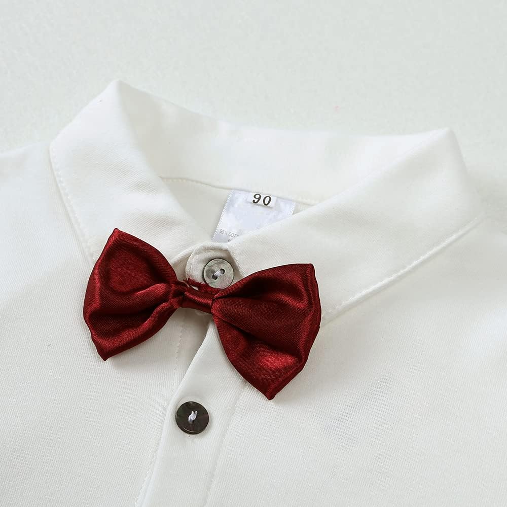 MYGBCPJS Toddler Boys Gentleman Outfits Infant Baby 3 Pcs Long Sleeve Shirt Bowtie + Vest + Elastic Waist Pants Tuxedo Suit
