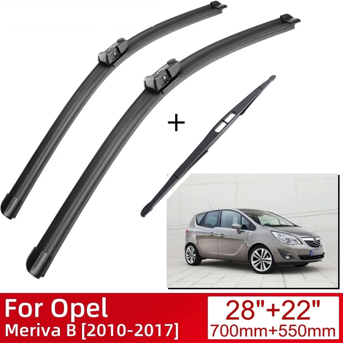 Lot De 6 Balais D'essuie-glace Pour Opel Meriva B (2010-2017) - Avant 28"+22" Et Arrière 16" - Caoutchouc Naturel Souple