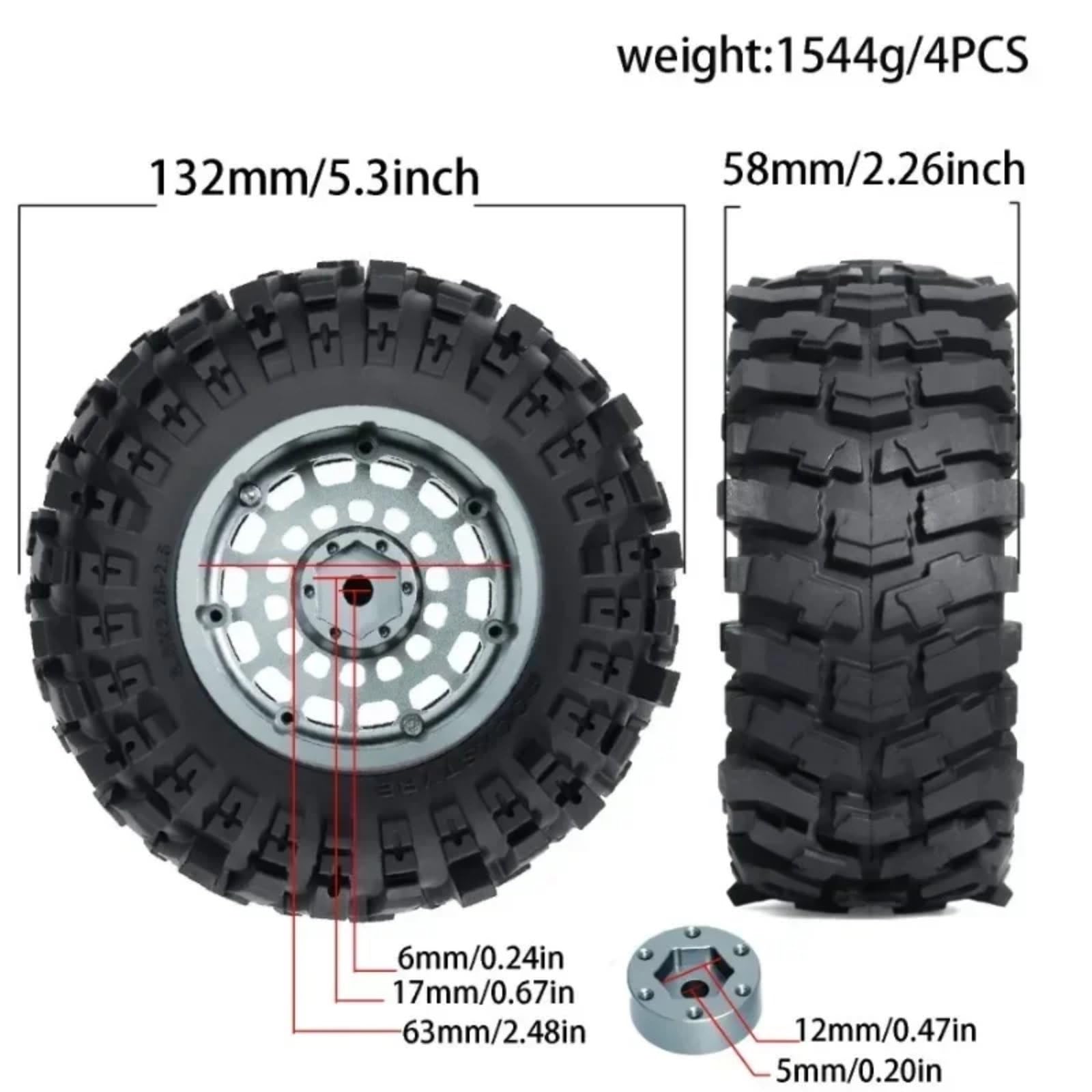 Cerchi E Pneumatici Beadlock 2,6Pollici Con Inserti A Doppio Livello Per Axial RR10 90048 90018 90053 Per Wraith 1/10 Ricambi Componenti Auto RC Crawler Ricambi Modellini RC