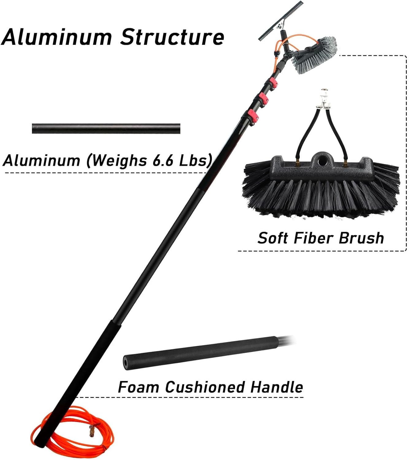 Cleaning Rod, 5M-12M, Retractable Overhead Window Cleaning Brush Solar Panel Window Cleaning Brush Water Brush Window Cleaning Rod, 36Ft/10.8M/7.2M/24Ft