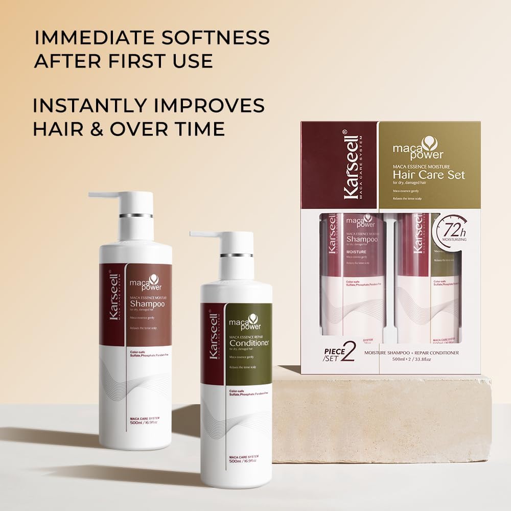 Karseell Sets de Shampooing et Après-shampooings, Soin Réparateur pour Cheveux Secs et AbiméS Tous Types de Cheveux, 2 x 500ml